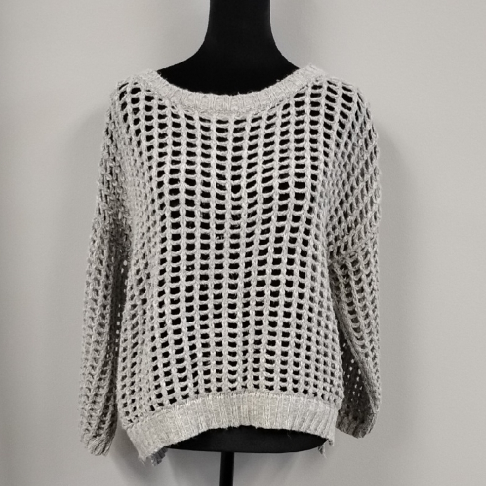 She + Sky Light Gray Open-Knit Sweater